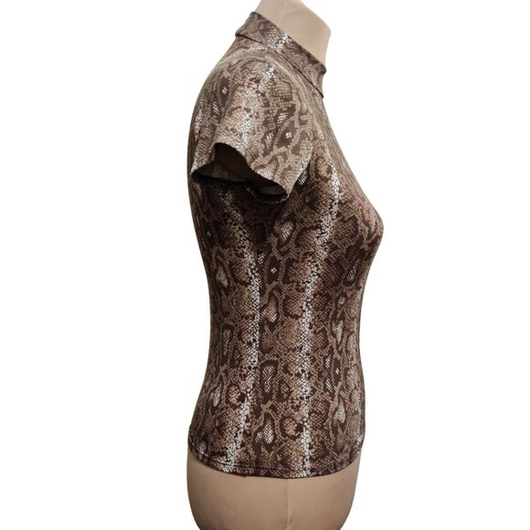Olivia Rae S Brown Snake Print Mock Neck Top Edgy Y2K Grungecore Tee Fitted Chic - Picture 3 of 7